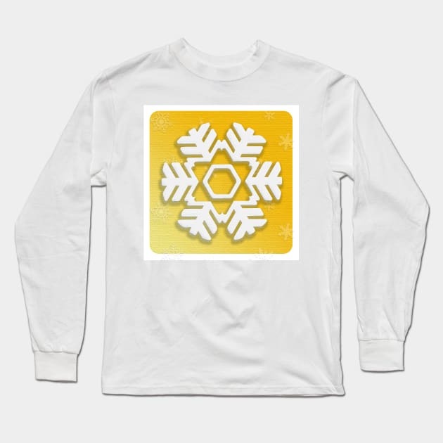 Snowflake Winter Holiday Christmas Kids Party Decoration. White Snowflake on yellow christmas tree background. Long Sleeve T-Shirt by sofiartmedia